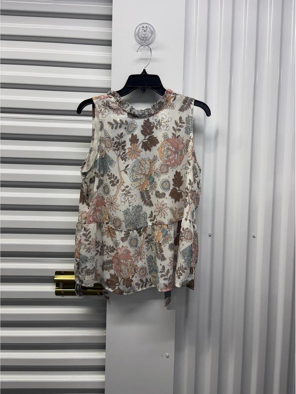 LOFT Women’s Medium LOFT Floral Sleeveless Blouse Scoop Back Gold Detail